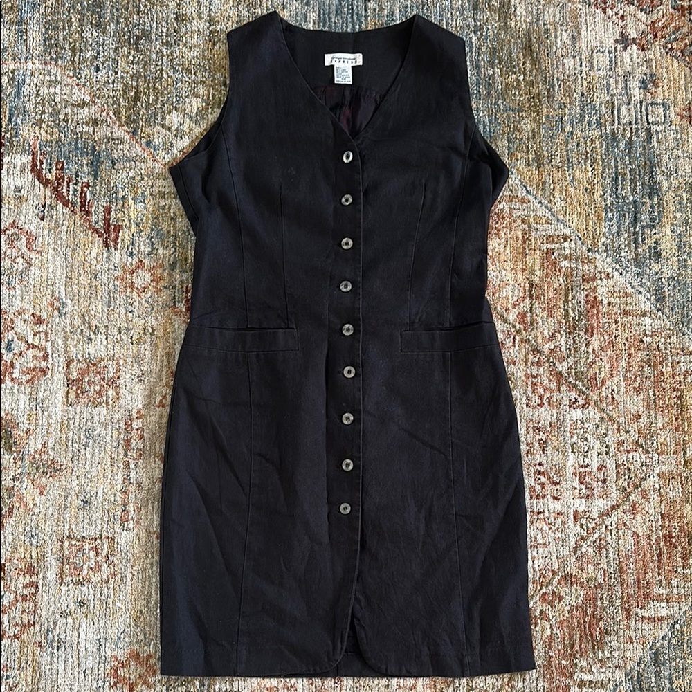 Compagnie Internationale Express Black Sheath Mini Dress Sleeveless V Neck